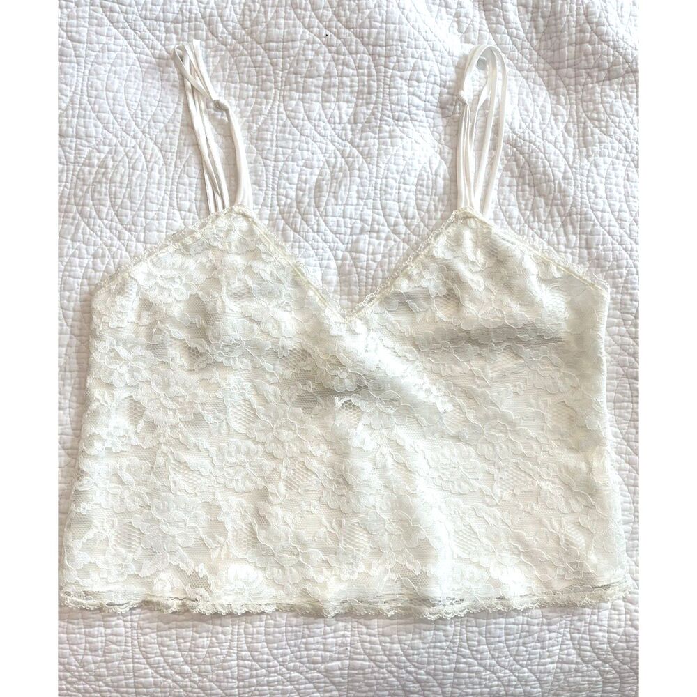 Victorias Secret Vtg 90s Gold Label NWT Lace Satin Camisole Top Ivory Medium